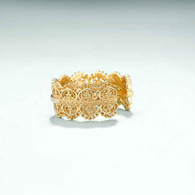 Cubic Zirconium Woven Ring S925 Sterling Silver 9k Yellow Gold Plating